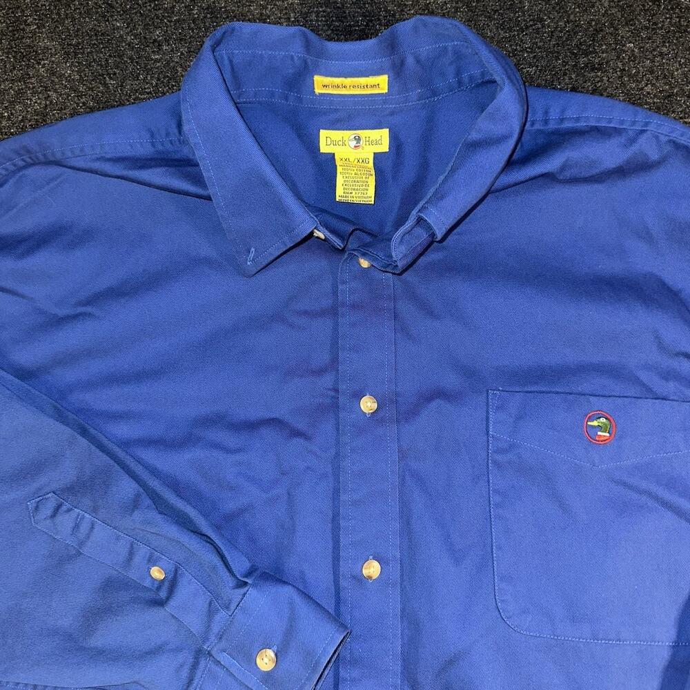 Duck Head Wrinkle Resistant Blue Solid Twill Button-Down Shirt Men 2XL workwear